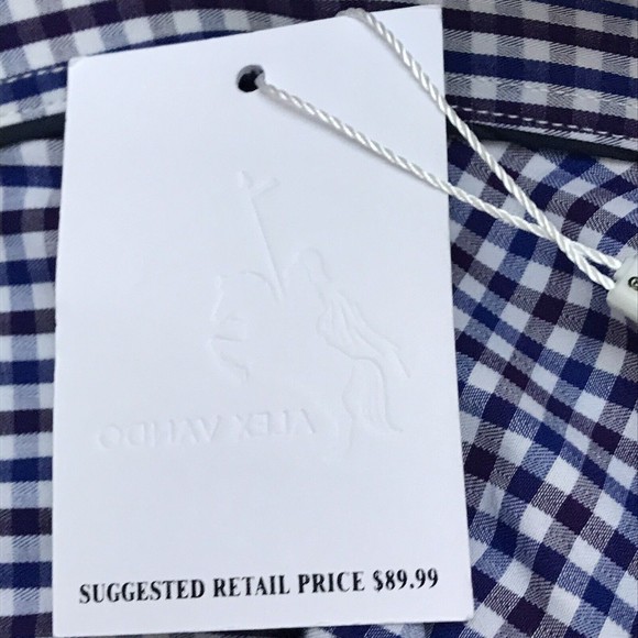New ALEX VANDO Long Sleeve MODERN FIT  Dress Shirt Men size 16 32-30 Blue check - Picture 5 of 7